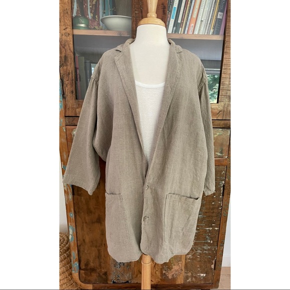Flax Jackets & Blazers - Long Vintage Natural Flax Linen Jacket
